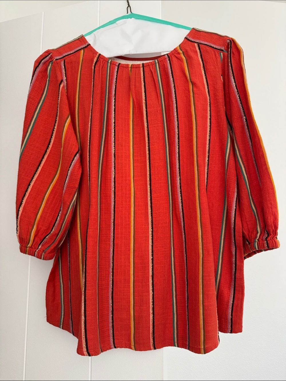 Ace & Jig Red / Orange Stripe Metallic Boho Short Sleeve Blouse size Small